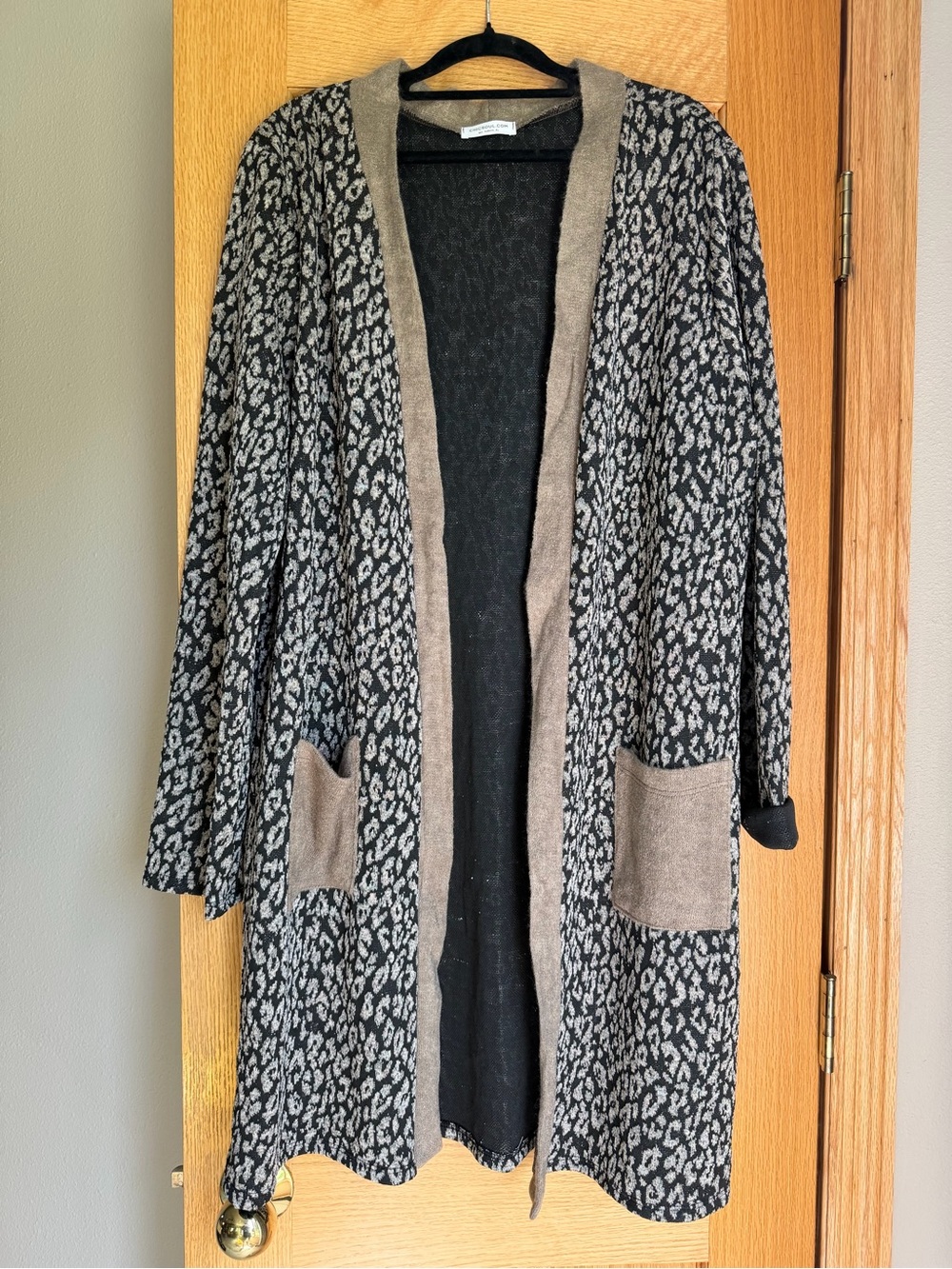 Chic Soul 1X Leopard Print Open Front Duster Cardigan Sweater Pockets